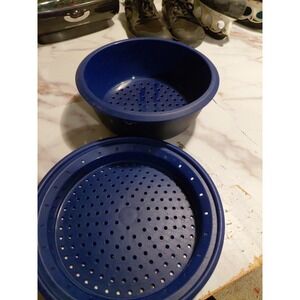 Tupperware Microwave Smart Steamer 2 Piece Stack Multi-Cooker Royal Blue